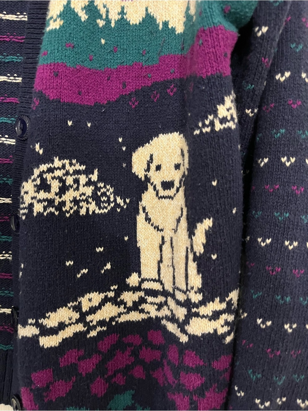Parkhurst Navy Purple Teal Dog Scenic Cardigan - Picture 3 of 4